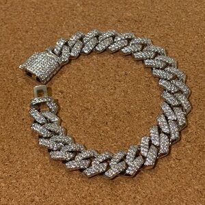 14k white gold over Sterling silver Iced Out Cuban Link Bracelet